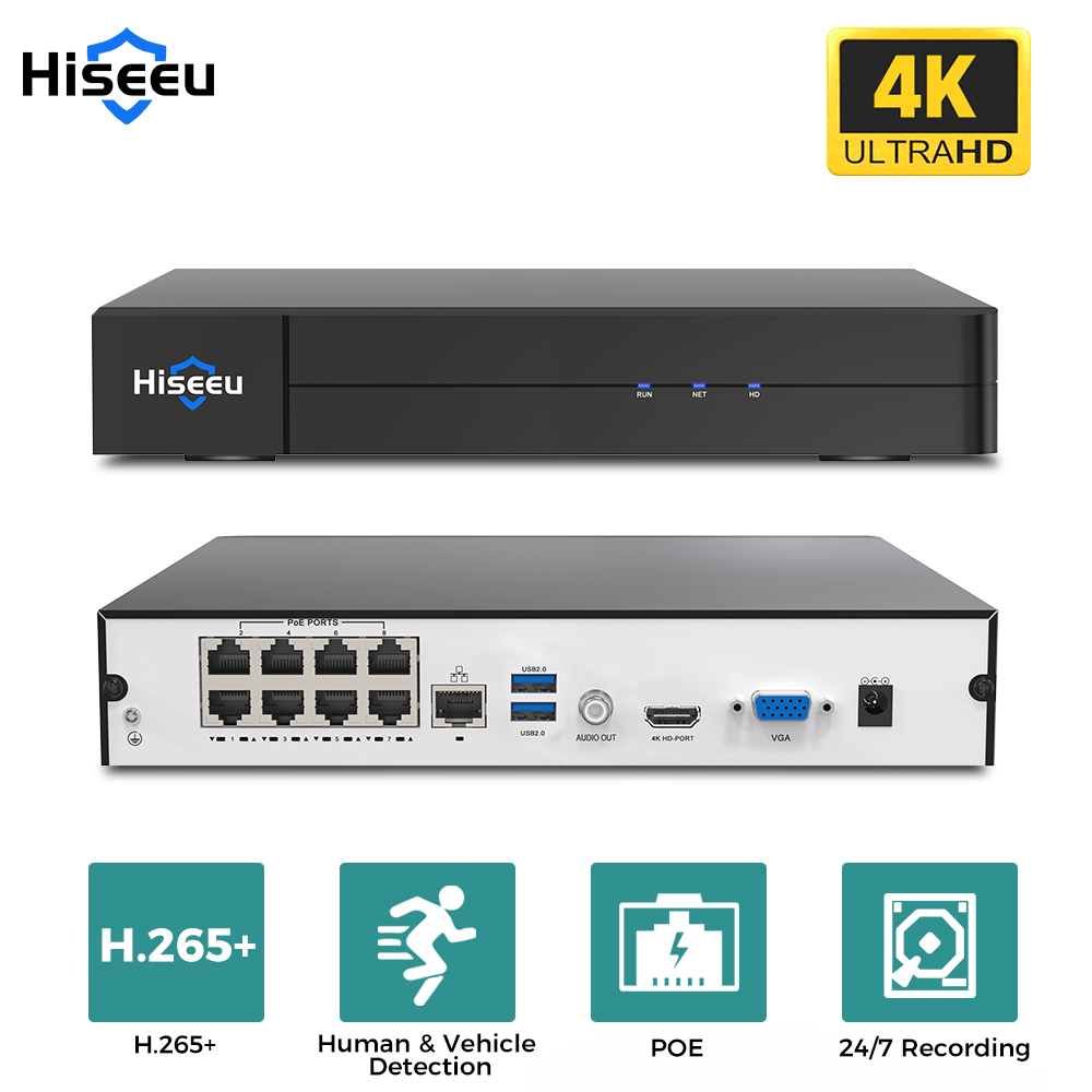Webcam 4K - Hiseeu 8CH 4K PoE NVR Perekam