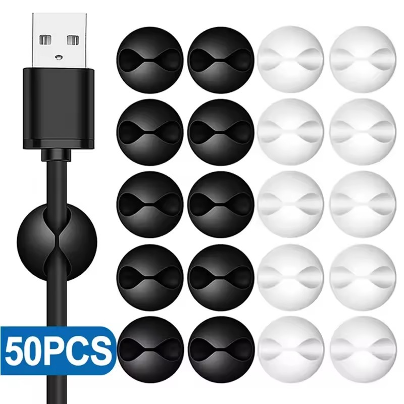 Desk Cable Organizer - 5/50 Buah Klip Kabel Dinding Desktop